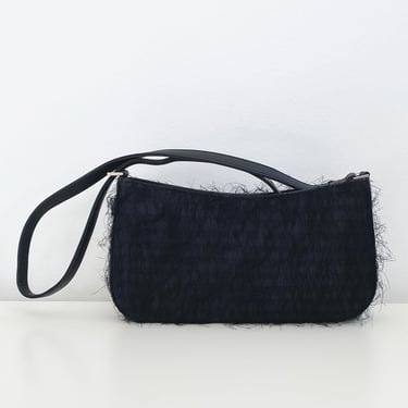 Fuzzy Black Baguette Bag