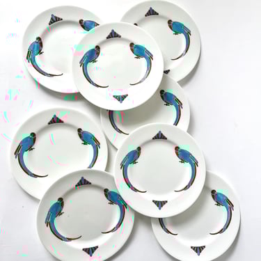 Antique Crown Staffordshire Art Deco Parrot Plates Salad Dessert Bread 
