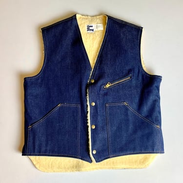 Vintage 70s Denim Sherpa Lined Vest Size Large 42-44 