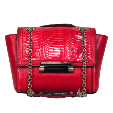 Diane von Furstenberg - Red Leather &amp; Snakeskin Small Shoulder Bag w/ Chain Strap