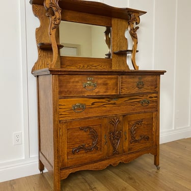 NEW - Antique Oak Buffet Server Sideboard with Ornate Carvings, Solid Wood, Antique Dining Room Furniture 