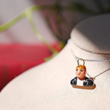 Mini Person Bust Charm Necklace, Person Pendant, Black and White, Hand Painted Ceramic Necklace, Hand Painted Porcelain, Aesthetic Jewelry 