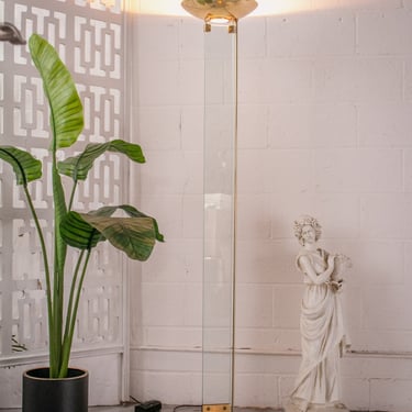 Brass & Glass Torchiere Floor Lamp