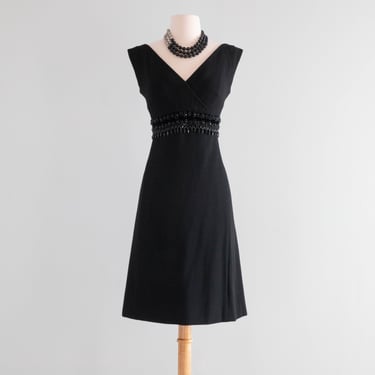 Timeless 1960's Harvey Berin Little Black Cocktail Dress With Beaded Accents / Small