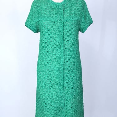 1960s I. Magnin Ribbon Crochet Dress