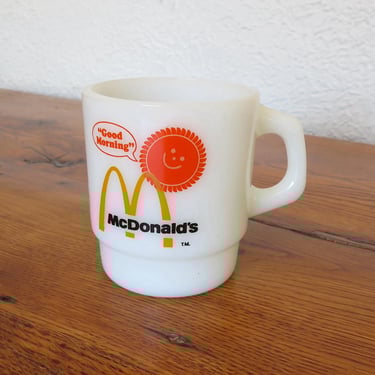 Vintage McDonald's Milk Glass Coffee Mug Good Morning Sun Anchor Hocking 