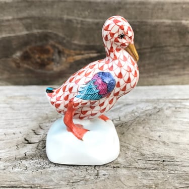 Herend figurine rust fishnet duck hand painted Hungarian porcelain Collectible Herend gift 