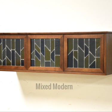 Walnut Stained Glass Hanging Credenza 