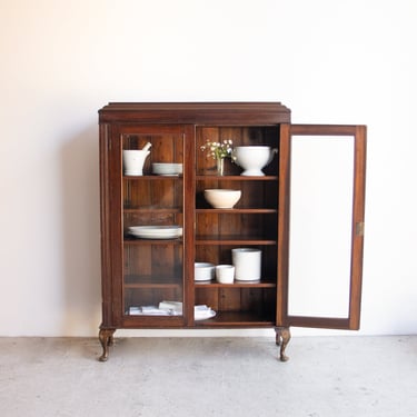 Walnut Glass Cabinet with Hidden Cache