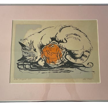 Vintage Cat Art Playful Kitten 9/200 Signed + Numbered Playful Cat Lithograph by Joan Chase 