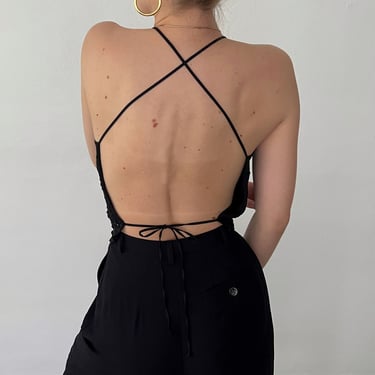 Vintage Noir Silk Beaded Open Back Top