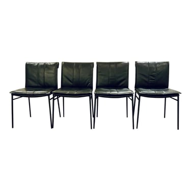 MId-Century Modern Style Black Leather Dining Chairs Set of 4