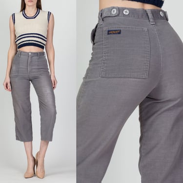 60s 70s Dee Cee Cropped Trousers - Extra Small, 23"-25" | Vintage Grey High Waist Workwear Ankle Pants 
