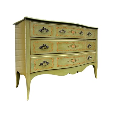 Free Shipping Within Continental US - Vintage French Provincial Style Cherry Wood Dresser by John Widdicomb. Hand Painted Floral Details. 