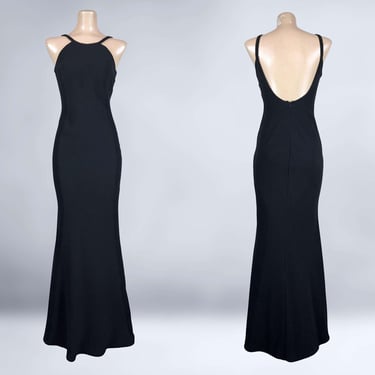 VINTAGE 90s Bias Cut Slip Dress with Plunge Back By Calvin Klein Sz 2 | 1990s Gothic Formal Cocktail Dress | VFG 