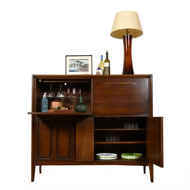 Versatile Mid Century Walnut Bar | Armoire | Storage Cabinet w. Drop Down Doors