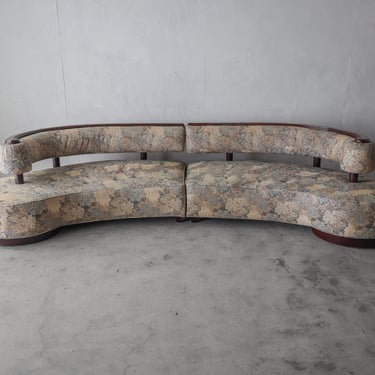 Vintage Curved 2-Piece Wood Trim Sectional Sofa 