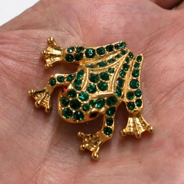 vintage Green Rhinestone Frog Pin 