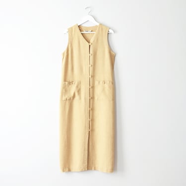 vintage linen market dress, 90s loose fit maxi dress, size s 