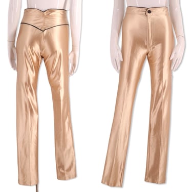 70s gold disco pants S/M, vintage 1970s original spandex Great Escape Fredericks pants, shiny champagne skin tight leggings size 4-6 1980s 
