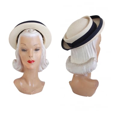 RARE 1950s Womens Panama Straw Boater Hat - 50s Panama hat - Vintage Panama Straw Hat - 50s Boater Hat - 1950s White Hat - 1950s Summer Hat 
