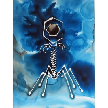 Black and Blue Bacteriophage: Original Ink painting on Yupo (poly paper) Science Art 