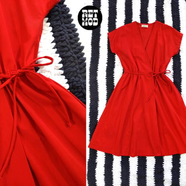 Flattering Vintage 70s Red Wrap Mid-Length Dress by The Kollection Ltd. 