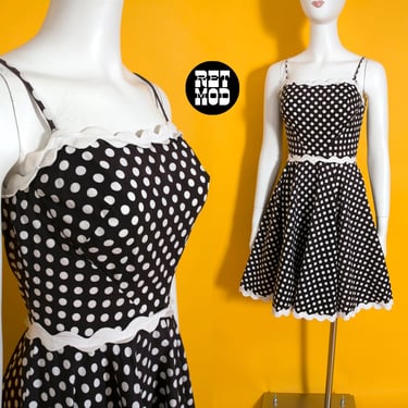 Fun Vintage 70s Black & White Polka Dot Fit and Flare Sun Dress by Saba 