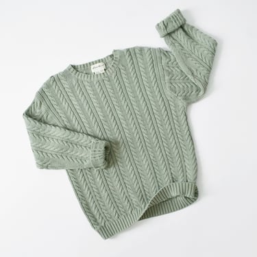 vintage sage cotton sweater, cable knit pullover 