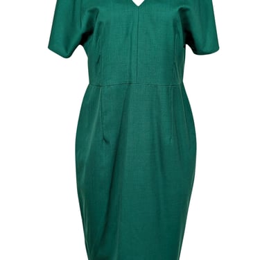 Jil Sander - Dark Kelly Green Wool Short Sleeve Dress Sz 14