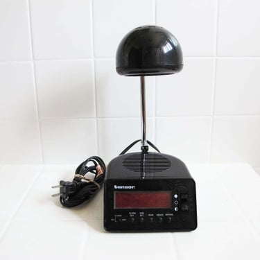 Vintage 80s Tensor Eyeball Alarm Clock Lamp - 1980s Small Black Bedside Lamp - Space Age 