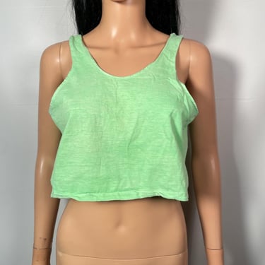 Vintage 80s/90s Lime Green Dayglo Neon Cotton Crop Top Made In USA Size M 