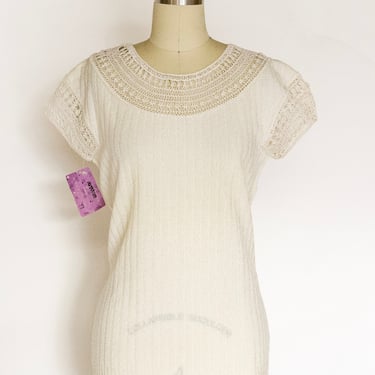 1950s Knit Top Cream Fitted Blouse S 