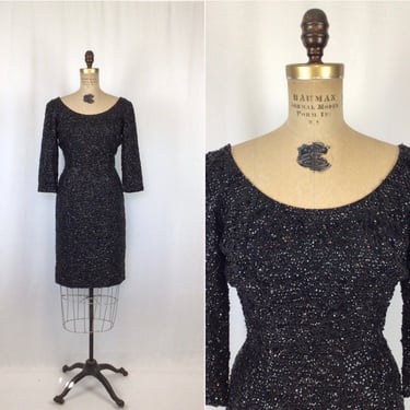 Vintage 60s dress | Vintage black sequins party dress | 1960s Gene Shellys cocktail dress 