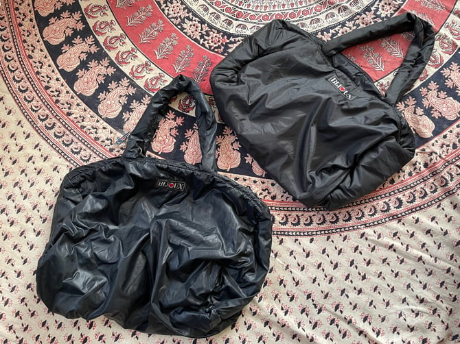 Set of 2 vintage ‘80s Bijoux parachute overnight bags | nylon shoulder bag, pair of nylon totes, weekend 