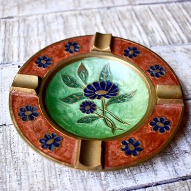 Vintage Messing Ashtray Vintage Home Decor Enameled Brass Ashtray 