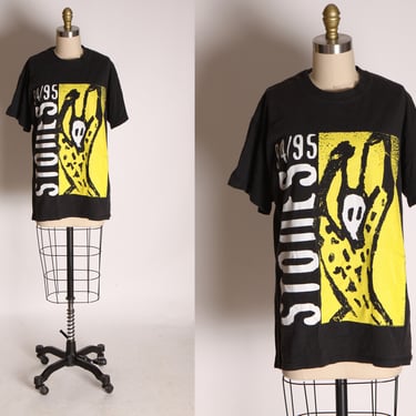 1994-1995 1990s Rolling Stones Yellow and Black North American Tour Concert Band Tee Shirt by Brockum Worldwide -L 