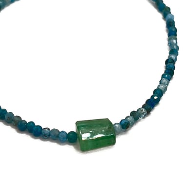 Margaret Solow | Chrysocolla and Emerald  Bracelet on Silk Cord