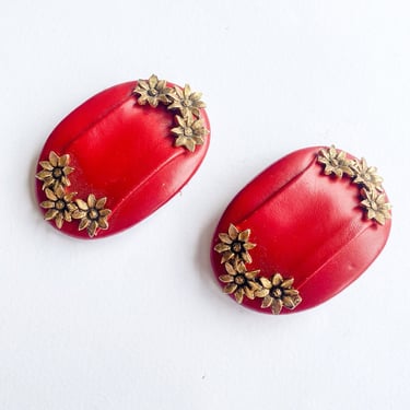 1950s Red Shoe Clips | 50s Red Leather Shoe Clips 