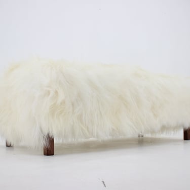 1930s Extraordinary Art Deco Ottoman in Sheepskin Upholstery, Czechoslovakia / Bench 