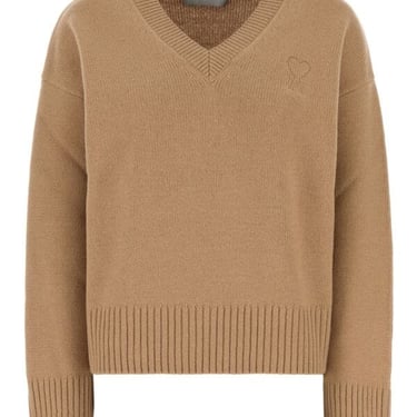 Ami Woman Camel Wool Blend Oversize Sweater