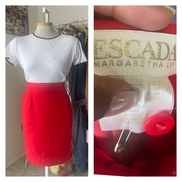 Vintage Escada High-Waisted Red Pencil Skirt | Classic 90s Minimalist Style | Bold Red Designer Piece | Size Small | Timeless Fashion 