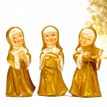VINTAGE: Japan - 3 Collectable Ardco Nun Figurines - Nun Singing - Nun Playing Harp - Religion - Catholic - Holiday - SKU 23-C-00012320 