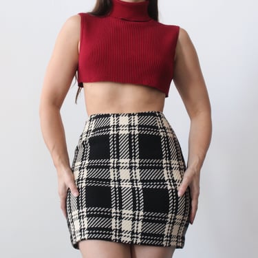 90s Plaid Wool Miniskirt - W27