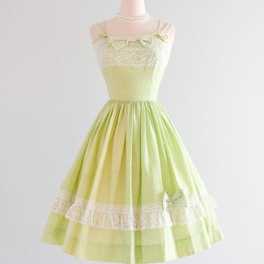 Vintage 1950's Key Lime Gingham Sundress by Norma Gini / XS