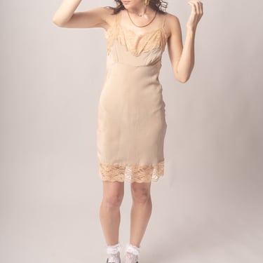 Tan Silk Bias Cut Slip Dress