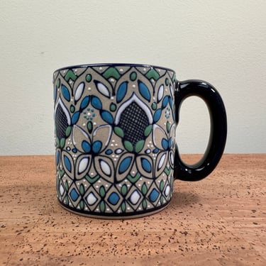 Javier Servin Ceramica | Blue Linea Handpainted Mug | Blue Green Textured | Mexico 