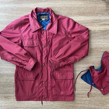 Eddie Bauer Red Wind Jacket With Hood Botton Up Zip Up Small 