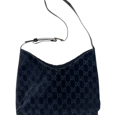 Gucci Dark Navy Velvet Logo Shoulder Bag