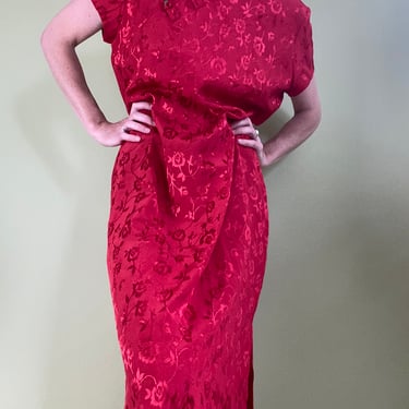 vintage red cheongsam style maxi dress size us 14 